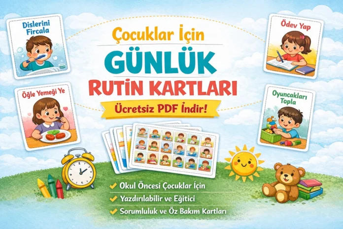 çocuklar için günlük rutin kartları yazdırılabilir pdf ücretsiz