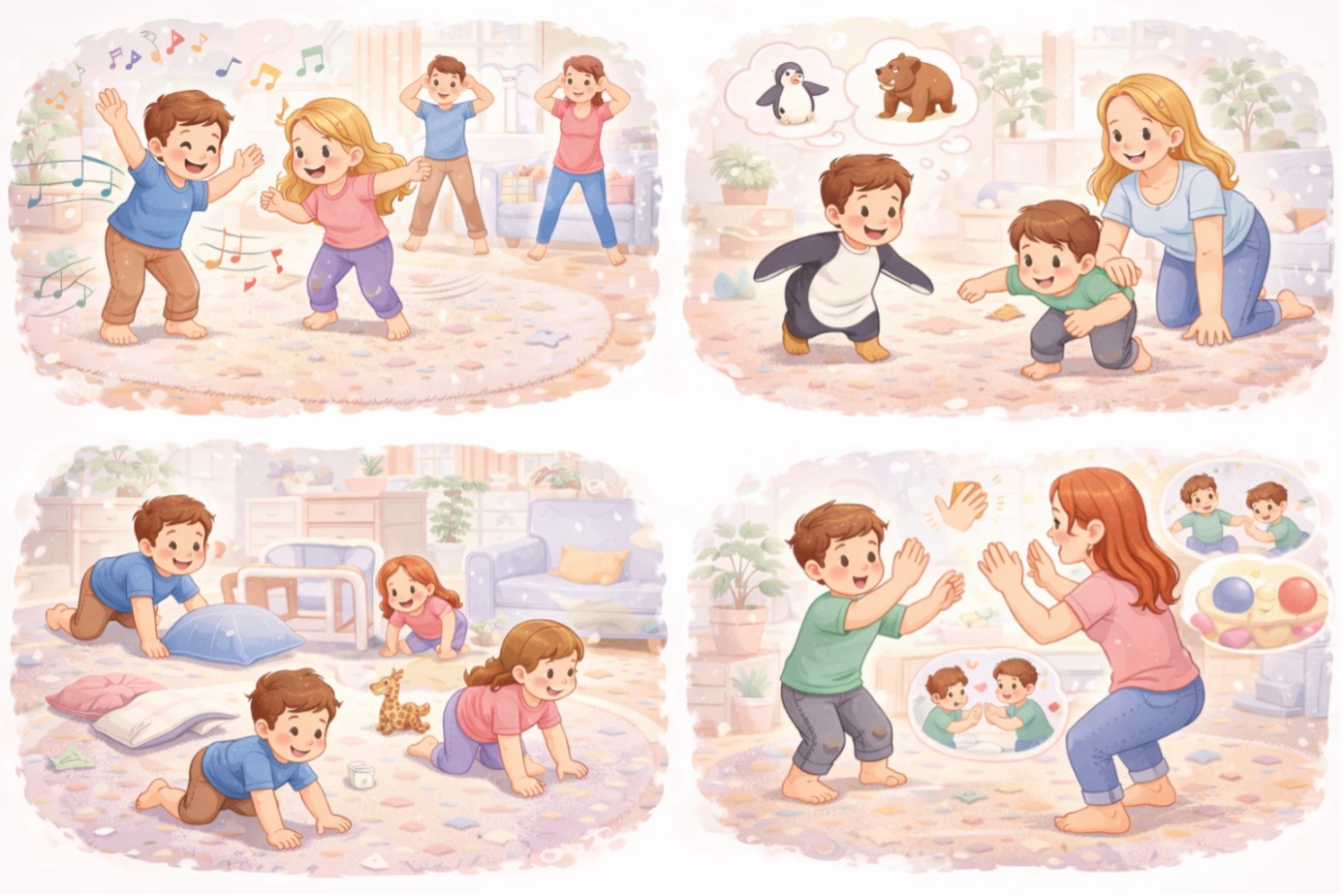 Hareket ve bedensel farkındalığı destekleyen ekransız çocuk oyunları oynayan çocuklar