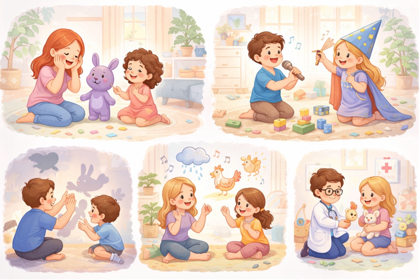 Hayal gücü ve rol yapma becerilerini destekleyen ekransız çocuk oyunları oynayan çocuklar