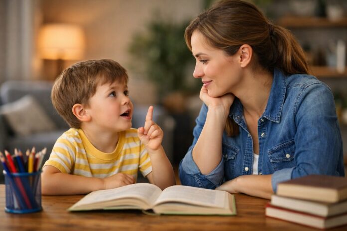 Çocuklar neden çok soru sorar konusunu anlatan, annesiyle sohbet eden meraklı okul öncesi çocuk