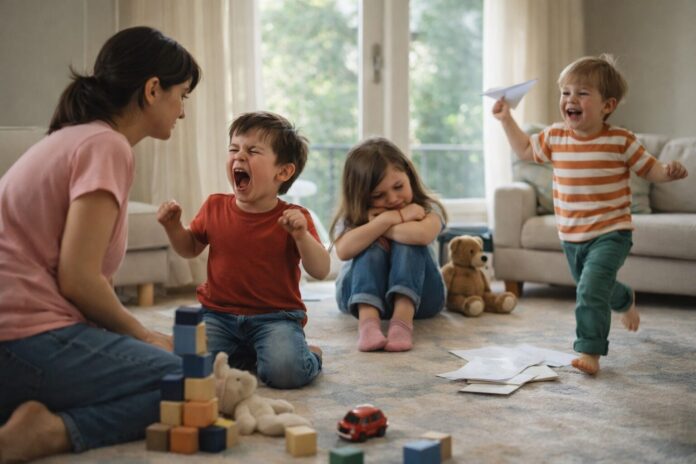 Çocuğum söz dinlemiyor ne yapmalıyım sorusunu düşündüren, öfke nöbeti yaşayan çocuk ve onu sakinleştirmeye çalışan ebeveyni gösteren fotoğraf