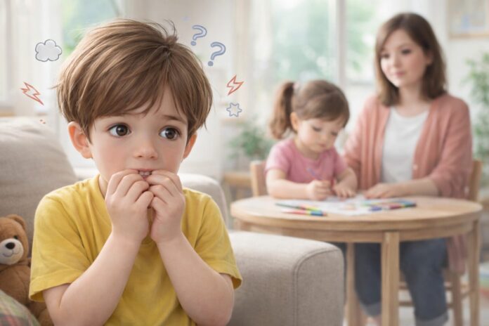 Çocuklarda tırnak yeme nasıl bırakılır konusunu anlatan, ev ortamında tırnak yiyen bir çocuk