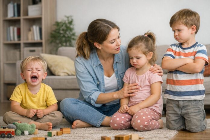 Çocuklarda yaş sendromları: 2, 3 ve 4 yaş döneminde öfke nöbeti ve davranış değişimleri yaşayan küçük çocuklar ve onları sakinleştirmeye çalışan ebeveyn.