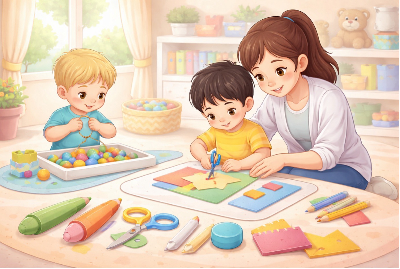 “Çocuklarda ince motor becerileri gelişimini destekleyen boncuk dizme ve makas kesme etkinlikleri.” 